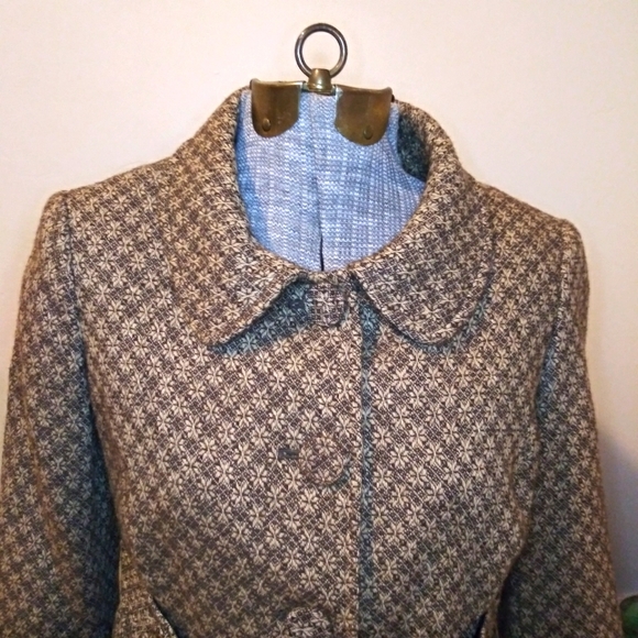LOFT Retro 1950's Style Brown & Taupe Wool Blend Floral Tweed 3/4 Sleeve Jacket - Picture 2 of 9
